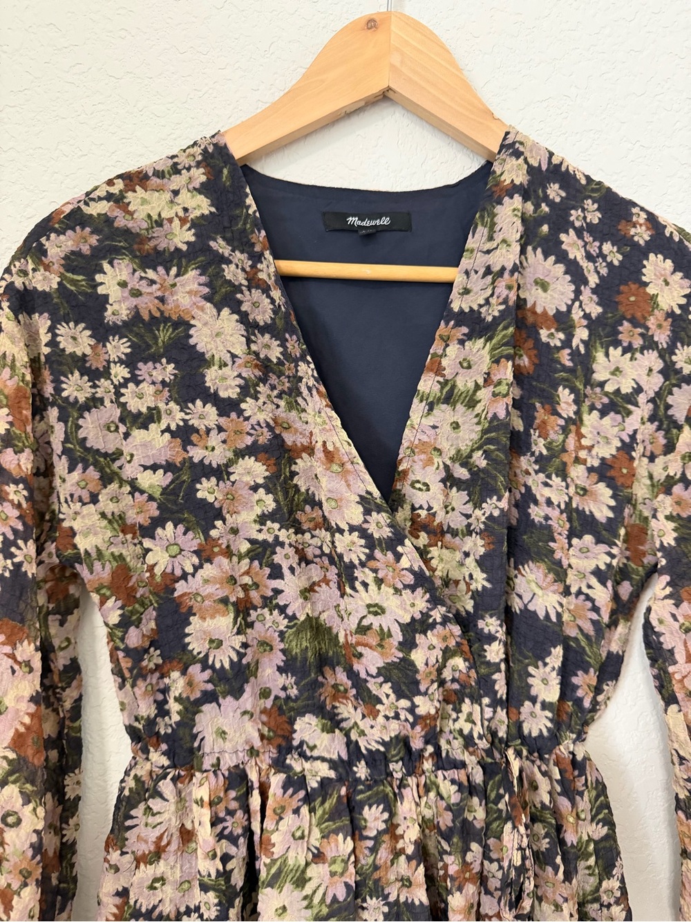 Madewell Floral Mini Dress XS Navy Pink Cottagecore Long Sleeve Chiffon - Picture 5 of 12